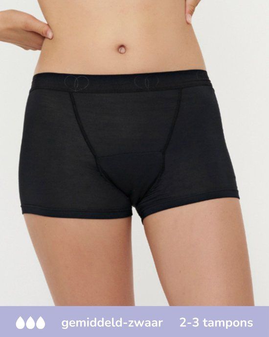 Moodies Undies Moodies menstruatie ondergoed tiener - Bamboe Boyshort - gemiddeld-zwaar kruisje - maat 152/158 (XS) - zwart