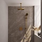 Brauer Gold Carving Thermostatische Regendoucheset Inbouw - Hoofddouche 30 cm - 3 Weg - Handdouche Rond 3 Standen - Doucheslang - Geintegreerde Glijstang - Geborsteld Goud