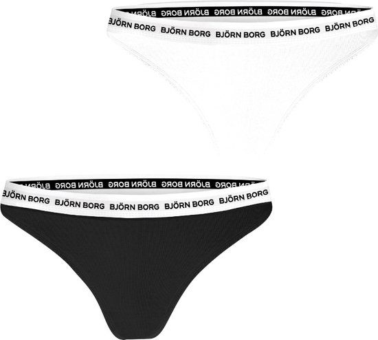 Björn Borg Core Logo Thong - Women's - 2-Pack - Black/White - Size S