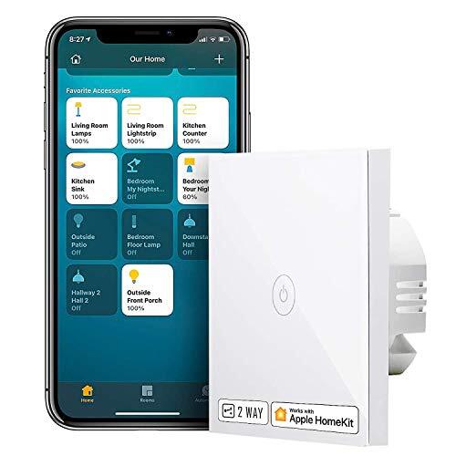 meross Slimme tuimelschakelaar compatibel met HomeKit, Switch WiFi-wandschakelaar, 2-weg vereiste neutrale geleider, compatibel met Siri, Alexa, Google Home en SmartThings, 2,4 GHz