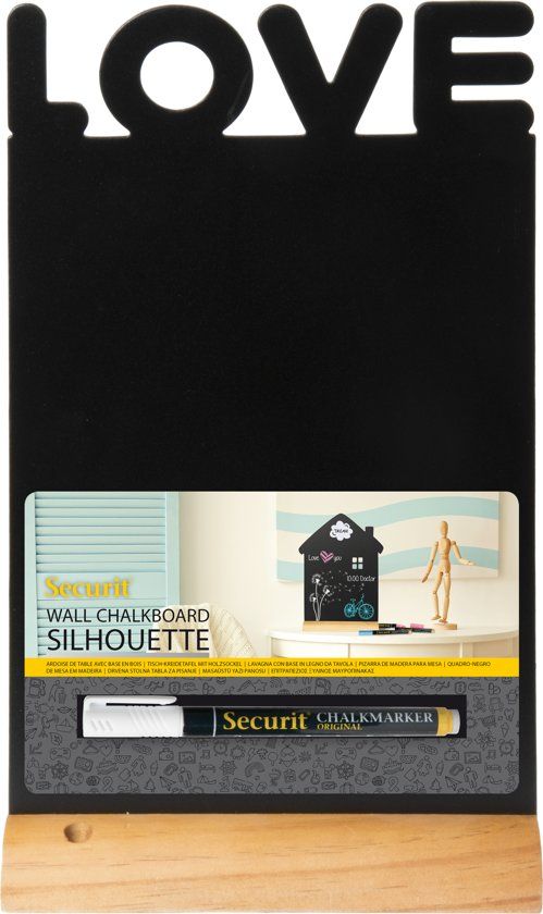 Securit Silhouette love chalkboard including chalkmarker - Wooden base - 21x34cm