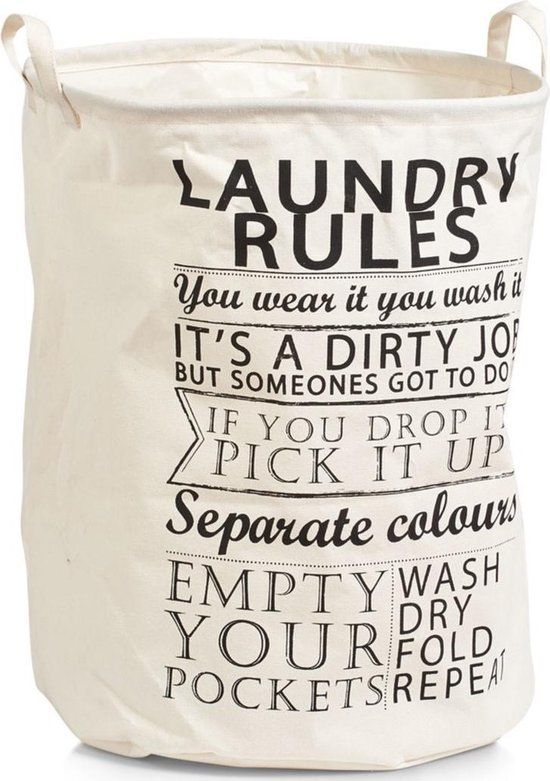 Merkloos Zeller Ronde Wasmand met Tekst - 69 l - Crème