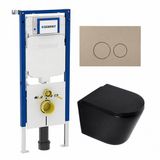 Geberit QeramiQ Dely Toiletset - 36.3x51.7cm - Diepspoel - Rimless - Geberit UP720 Inbouwreservoir - Softclose Toilet Zitting - 35mm - Bedieningsplaat Taupe - Ronde Knoppen - Mat Zwart