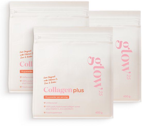 Glow25® Collageen Plus (3x 450g) - Met Vitamine C, Zink en Biotine