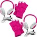 com-four® 4-delige set: hoofdtelefoon met touchscreen-handschoenen, verkrijgbaar in de prachtige kleuren roze/grijs, met geïntegreerde microfoon en 3,5 mm audio-aansluiting