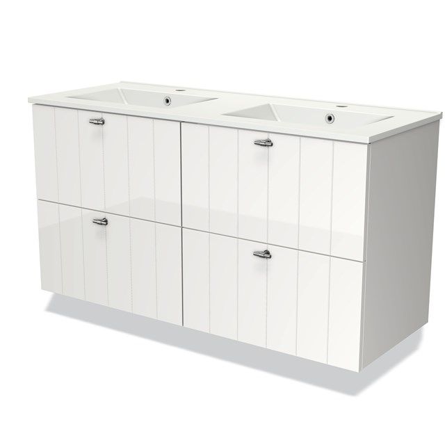 Maxaro Badkamermeubel 120cm Modulo Hoogglans Wit 4 Lades Lamel Wastafel Keramiek