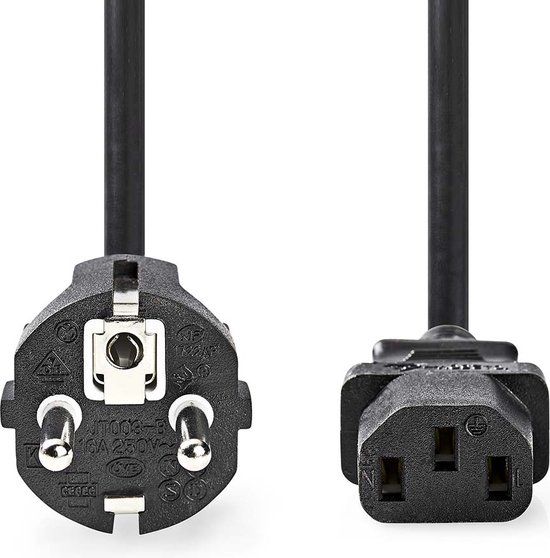 Nedis Stroomkabel - Type F (CEE 7/7) Male - IEC-320-C13 - Recht - Recht - Vernikkeld - 10.0 m - Rond - PVC - Zwart - Label