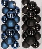 Decoris Kaemingk B.V. 32x Kunststof Kerstballen Mix Donkerblauw/Zwart 4 cm