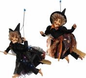 Merkloos / Sans marque Set van 2x Halloween decoratie heksen pop op bezem - 30 cm - zwart/bruin