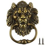 MOLIGOU Leeuwenkop deurklopper, 6 inch decoratieve voordeurklopper, antieke leeuwdeurring trekgreep (antiek brons)