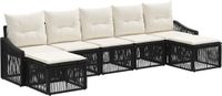 vidaXL Tuinbankenset 7-delig Zwart Polyrattan