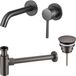Fortifura Calvi Wastafelkraanset - inbouw wastafelkraan - always open plug - design sifon - PVD - geborsteld gunmetal (antraciet)