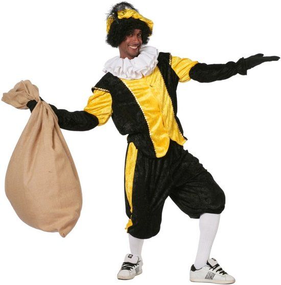 Feestbeest.nl Zwarte Piet Kostuum Zwart/Geel voor Volwassenen - 8714438338896