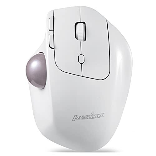 Perixx PERIMICE-720 Draadloze 2,4 GHz en Bluetooth Ergonomische Trackball Muis, instelbare hoek, 2 DPI niveau, wit