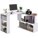 Bureau d'angle blanc avec 5 étagères, dimensions 120x100x74.5 cm