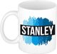 Bellatio Decorations Stanley naam cadeau koffie mok - beker - met blauw verfstrepen - Cadeau collega - vaderdag - verjaardag - meester - coach - 300 ml - wit