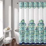 Lush Decor Clara douchegordijn-stof Kleurrijke Boho Paisley Damask Print Design, x 72", Blauw en Groen