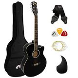 TIGER Full Size Electro Akoestische Gitaarpakket voor Beginners met Ingebouwde Tuner en EQ - Zwart