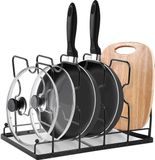 Bomclap Porte-couvercle, support de couvercle pour tiroir pour couvercles de casseroles, planches à découper, assiettes et casseroles avec 5 compartiments réglables, organisateur de casseroles et de poêles, noir