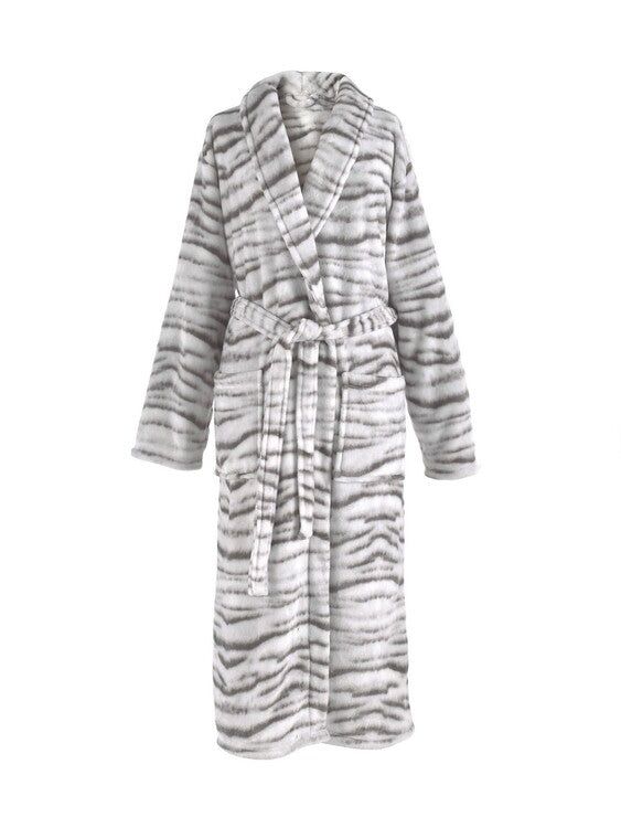 Zo Home Flanel Fleece Badjas Siberian White Tiger - Grey - M