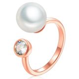 LGT JWLS Lookinggoodtoday Dames Ring Rose kleurig Verstelbaar Verguld met Zirkonia en Parel