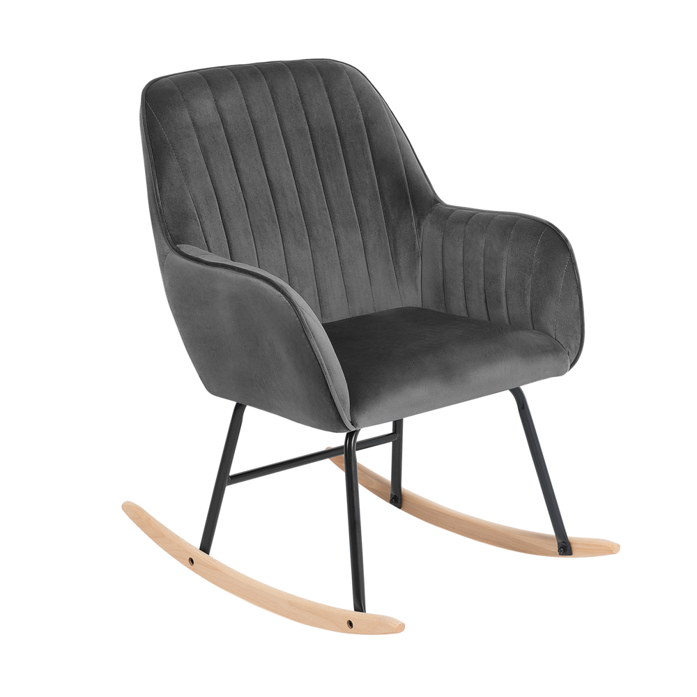 Beliani LIARUM Schommelstoel - Grijs Fluweel - 80cm hoog