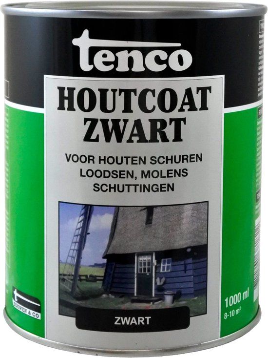 Tenco Houtcoating Zwart - 1 liter - Zijdeglans - Voor buiten