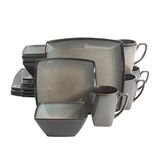 Gibson Elite Tequesta Square Reactive Glaze Aardewerk Servies Set, Service voor 4 (16 stuks), Taupe