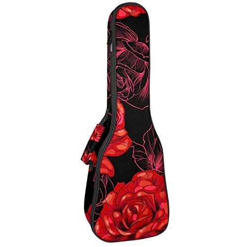 Mersov Concert Ukulele rugzak, zware ukelele tas met opslag, sopraan concert tenor ukelele 10 mm gewatteerde tas rode rozen
