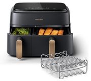 Philips Airfryer Serie 3000 Friteuse zonder olie, dubbele kuip, 9 liter, 2750W, 8 programma's, zwart/goud