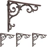 Merkloos Relaxdays plankdrager - set van 4 - 24,5 cm - gietijzer - bruin