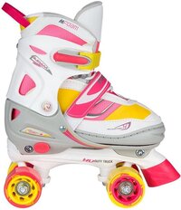 Nijdam Junior Rolschaatsen Meisjes Verstelbaar Semi-Softboot - Rave Skate - Fluorroze/Fluorgeel/Wit/Grijs/Antraciet - 38-41