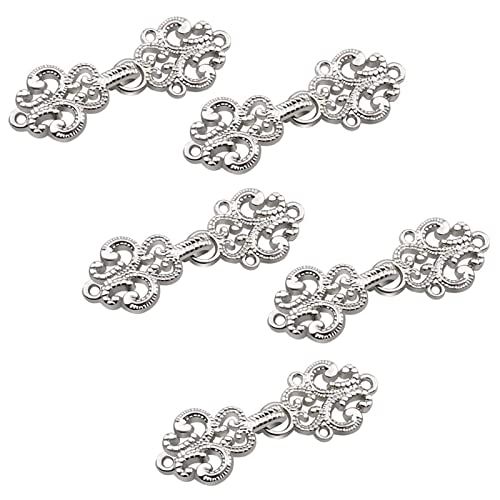 WANDIC Cardigan Clips, 5 paar Vintage Holle Bloem Cape Bevestigingsmiddelen Naai Op Haken En Ogen Cardigan Clip Mantel Sluiting Bevestigingsmiddelen Voor Sweater Sjaal, Wit Nikkel