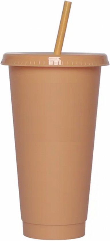 Brash Reusable Drink Bottle - Brown - 710ML - Starbucks Look Alike with Lid and Straw - Plastic - Dishwasher Safe