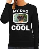 Bellatio Decorations Deense dog Trui / Sweater My Dog Is Serious Cool Zwart Dames XXL