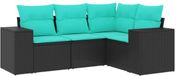 vidaXL Ensemble de banc de jardin 4 pièces avec coussins, noir, polyrotin