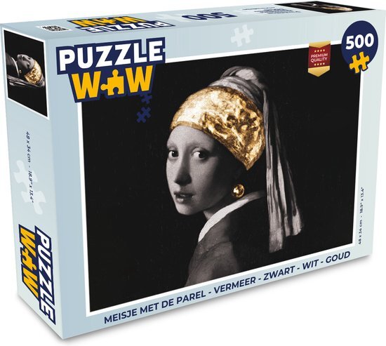 MuchoWow Puzzel Meisje met de parel - Vermeer - Zwart - Wit - Goud - Legpuzzel - Puzzel 500 stukjes