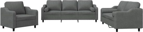 vidaXL 3-delige Loungeset met kussens stof donkergrijs