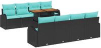 vidaXL Tuinbank Set 9-delig Zwart Polyrattan