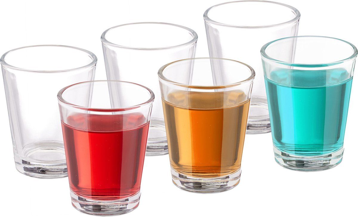 Relaxdays shotglaasjes 6 cl - set van 6 - borrelglaasjes - likeurglazen - tequilaglazen