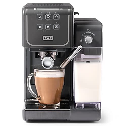 Breville Prima Latte III Koffiezetapparaat, espressomachine, cappuccino en melkkoffiezetapparaat, Italiaanse pomp van 19 bar, automatische melkopschuimer, compatibel met capsules, grijs [VCF146X]