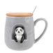 Lachineuse Panda Mok - 3D Reliëf - Little Panda - Porselein, Hout, Metaal - 380 ml - Met Deksel en Lepel