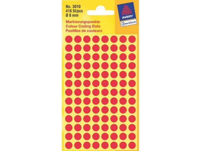 Avery Etiket 3010 rond 8mm rood 416stuks