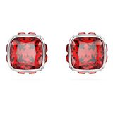 Swarovski Birthstone Oorknopjes, Square slijpvorm, Juli, Rode, Rodium toplaag