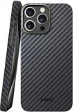 NEKIT Fiber Hoesje Geschikt voor Apple iPhone 15 Pro - Compatibel met MagSafe - High-tech Kevlar Aramidevezels 1500D - Back Cover Ultra Dun - Grijs/Zwart