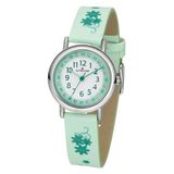 ATRIUM Horloge Kind - Kinderhorloge Meisje - Mintgroen - Groene Bloemen - Kristal Steentjes - Analoog - 3 bar Waterdicht - Leercijferblad - Leren - Verstelbaar Bandje 14,3-18,5cm - Duidelijk - A47-13