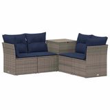 vidaXL Bankstel 5-delig Grijs en Marineblauw Poly Rattan en Staal