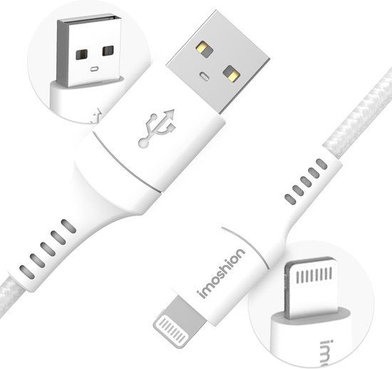 iMoshion Lightning naar USB A Kabel - 0.25m - Wit - Gevlochten Nylon
