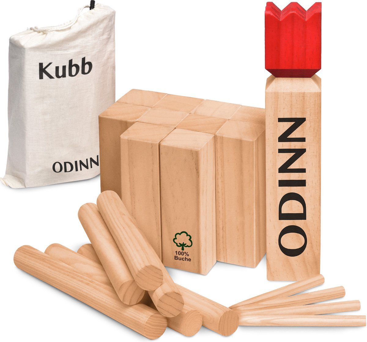 Toyfel XXL kubb spel Odinn - buitenspelen houten werpspel voor kinderen en volwassenen - zweeds schaak outdoor game - gemaakt van extra stevig premium FSC® gecertificeerd dennenhout