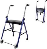 Looprek Mobiclinic Emerita - Looprek met wielen - Lichtgewicht en Inklapbaar - Opvouwbaar - Rollator - Met 2 wielen - Gewatteerde zitting - In hoogte verstelbaar - Antislip - Blauw